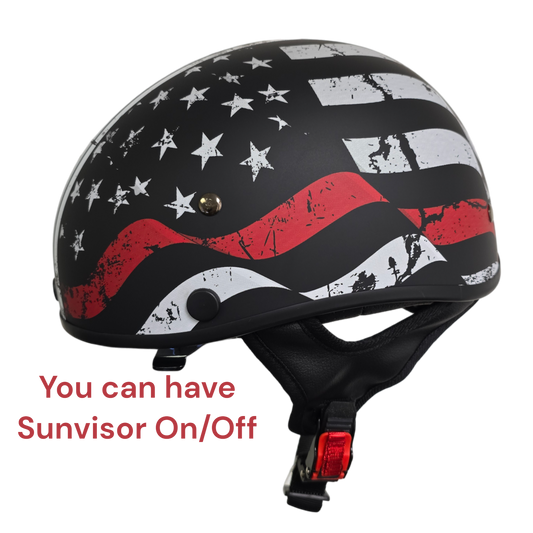 Vega Warrior Half Helmet with size adjuster, dropdown shield and sunvisor - Back the Blue