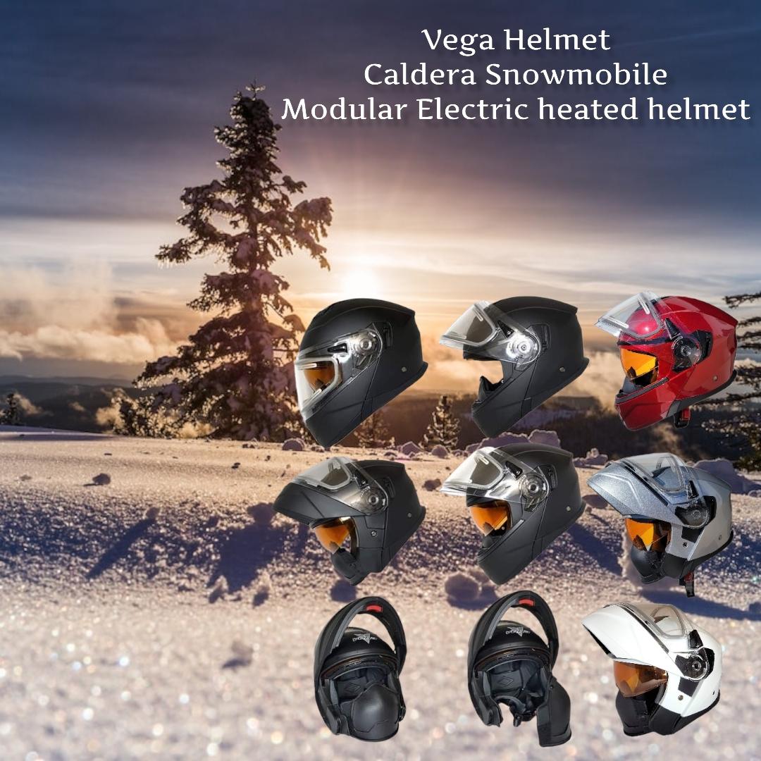 Vega Caldera Snowmobile Modular helmet with Electric heated shield & Amber Drop-down inner shield