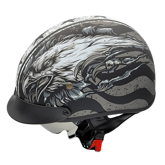 Vega Warrior Half Helmet with dropdown shield and sunvisor - Eagle Red