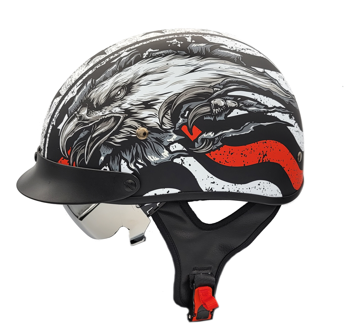 Vega Warrior Half Helmet with dropdown shield and sunvisor - Eagle Red