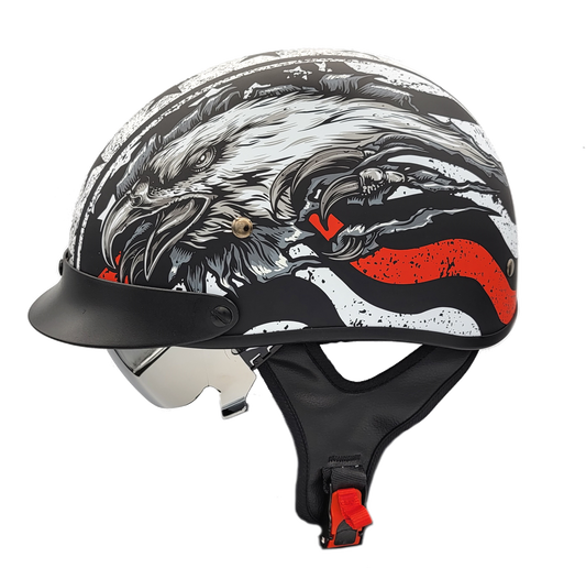 Vega Warrior Half Helmet with dropdown shield and sunvisor - Eagle