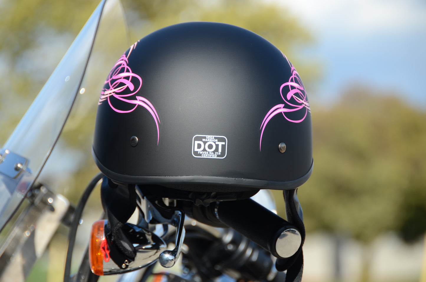 Vega Warrior Motorcycle Half Helmet with dropdown shield and sunvisor - Pink Scroll