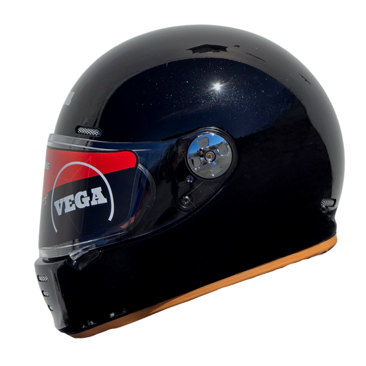 Vega Retro Full Face Helmet - Metallic Black