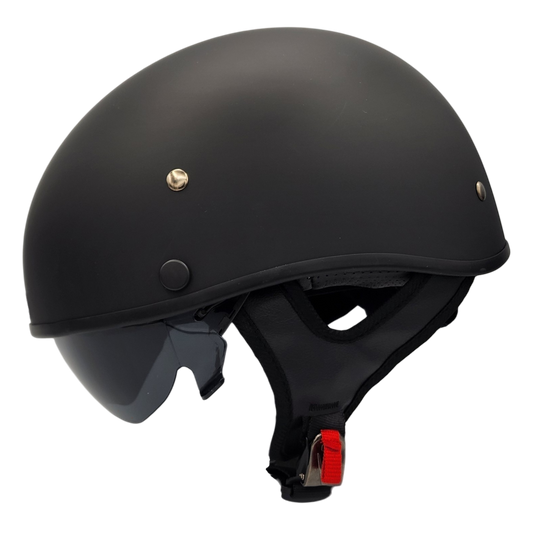 Vega Warrior Half Helmet with size adjuster, dropdown shield and sunvisor - Matte Black