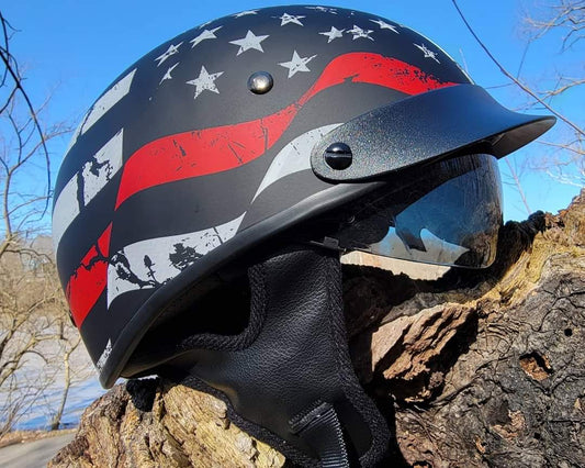Vega Warrior Half Helmet with size adjuster, dropdown shield and sun visor - USA