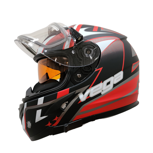 Vega V-Star Snowmobile helmet with Electric heated shield & Amber Drop-down Evolution Graphic- Special Edition
