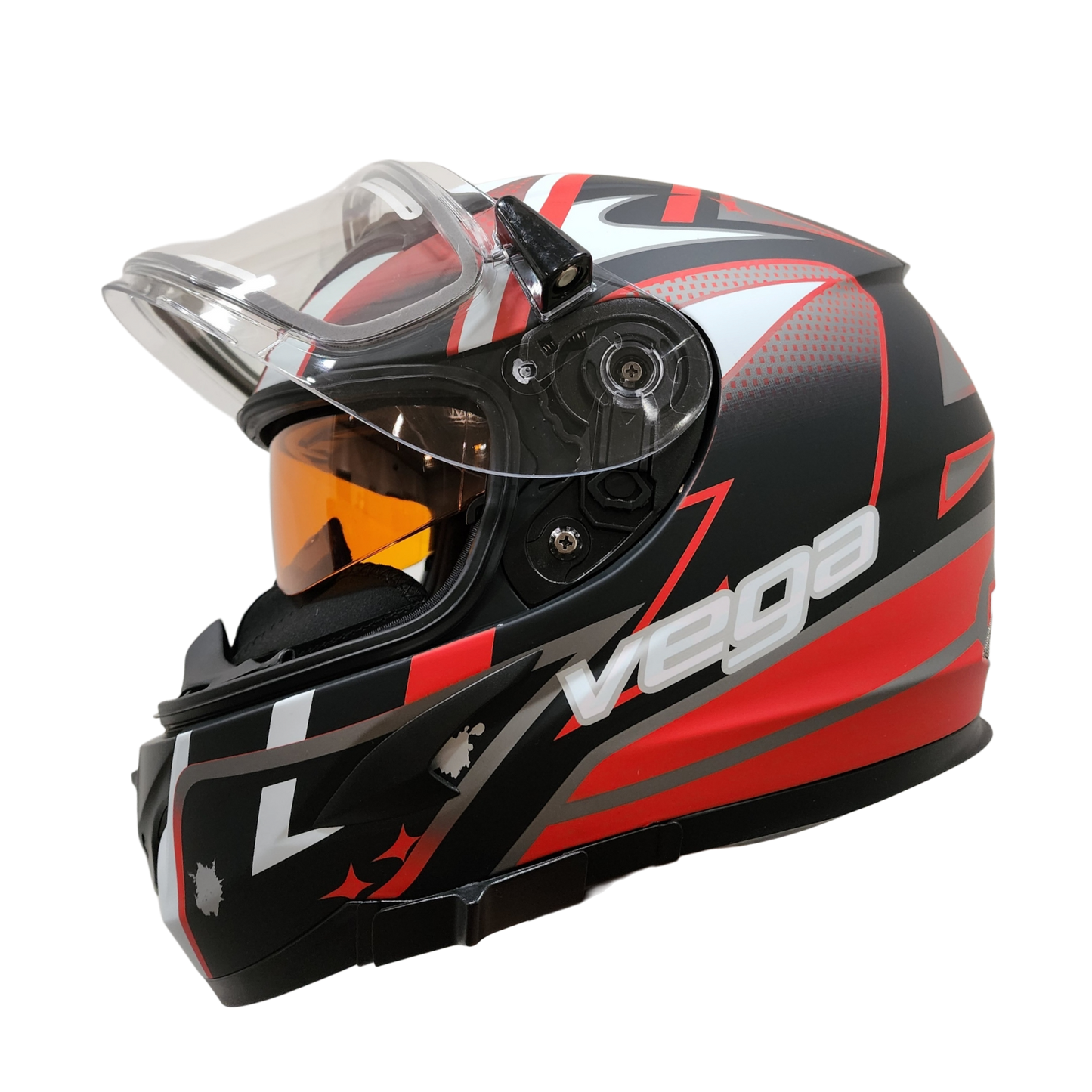 Vega V-Star Snowmobile helmet with Electric heated shield & Amber Drop-down Evolution Graphic- Special Edition