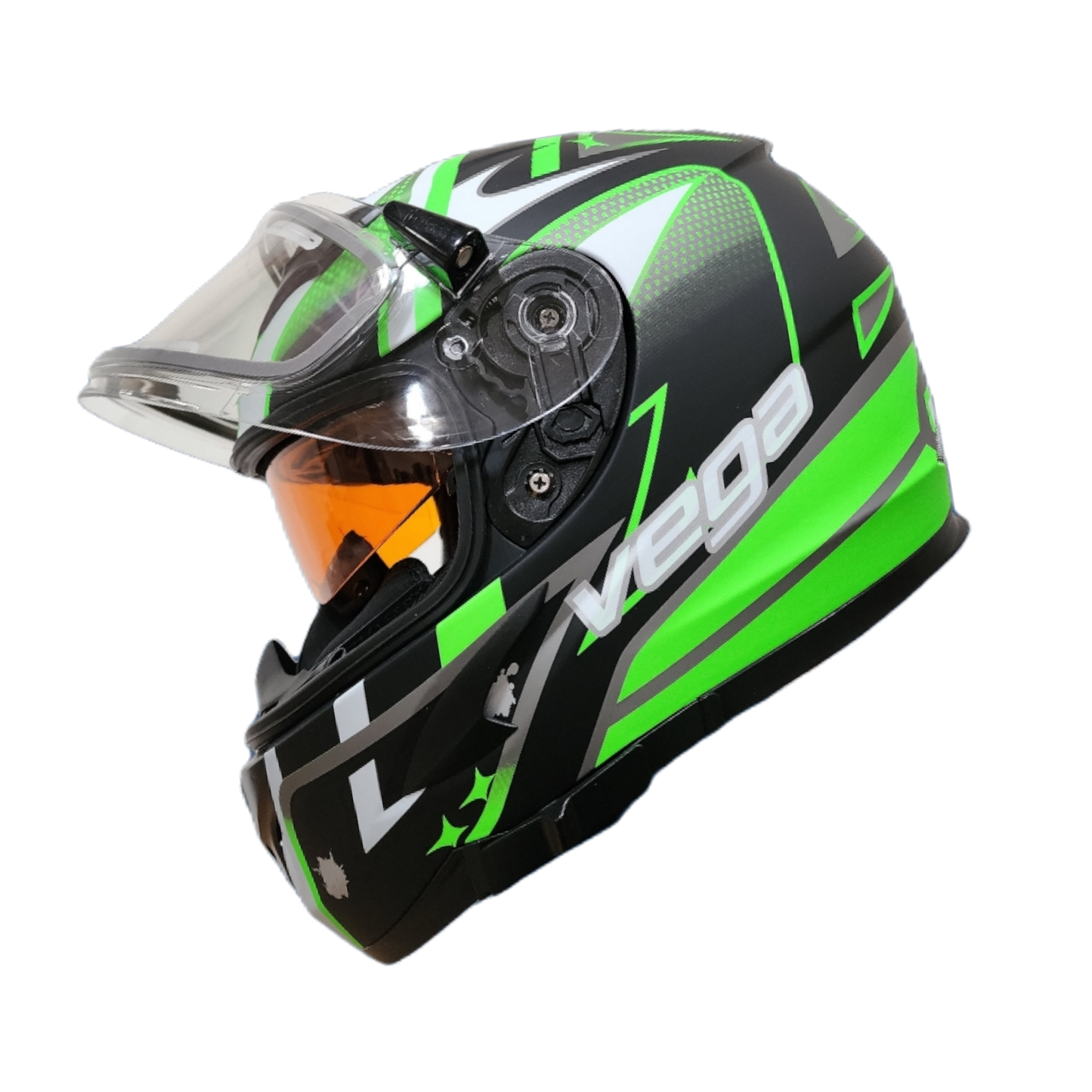 Vega V-Star Snowmobile helmet with Electric heated shield & Amber Drop-down Evolution Graphic- Special Edition