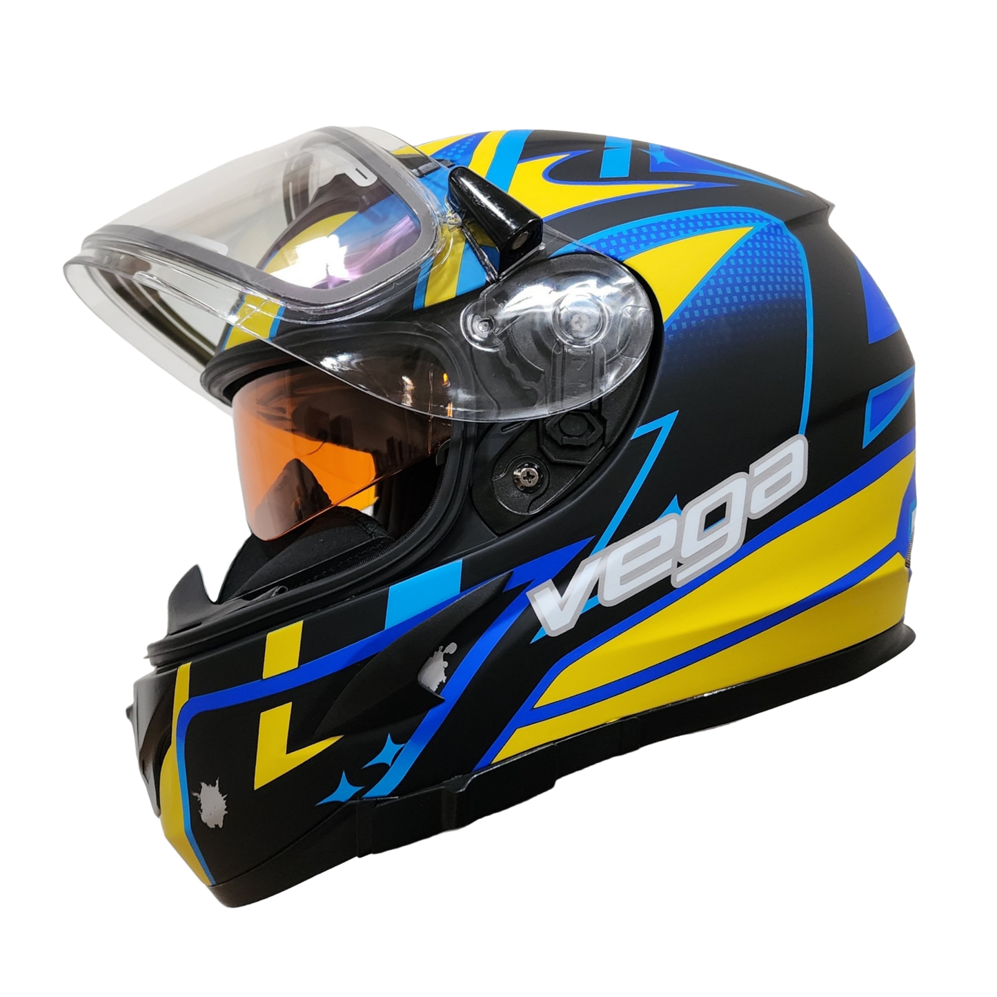 Vega V-Star Snowmobile helmet with Electric heated shield & Amber Drop-down Evolution Graphic- Special Edition